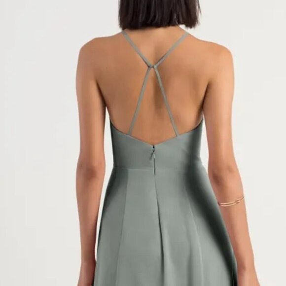 NEW Jenny Yoo Bryce Chiffon Backless Maxi Dress in Moss - Picture 5 of 9